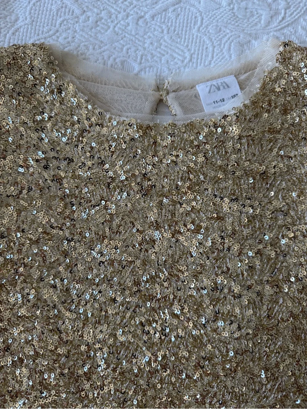 Zara Gold Sequin Puff Sleeve Top - Shimmery Short Sleeve Tee